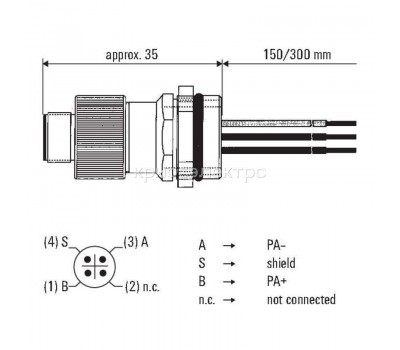 Разъем с установочным пальцем POS-4P M12 M20 300mm (8425940000)